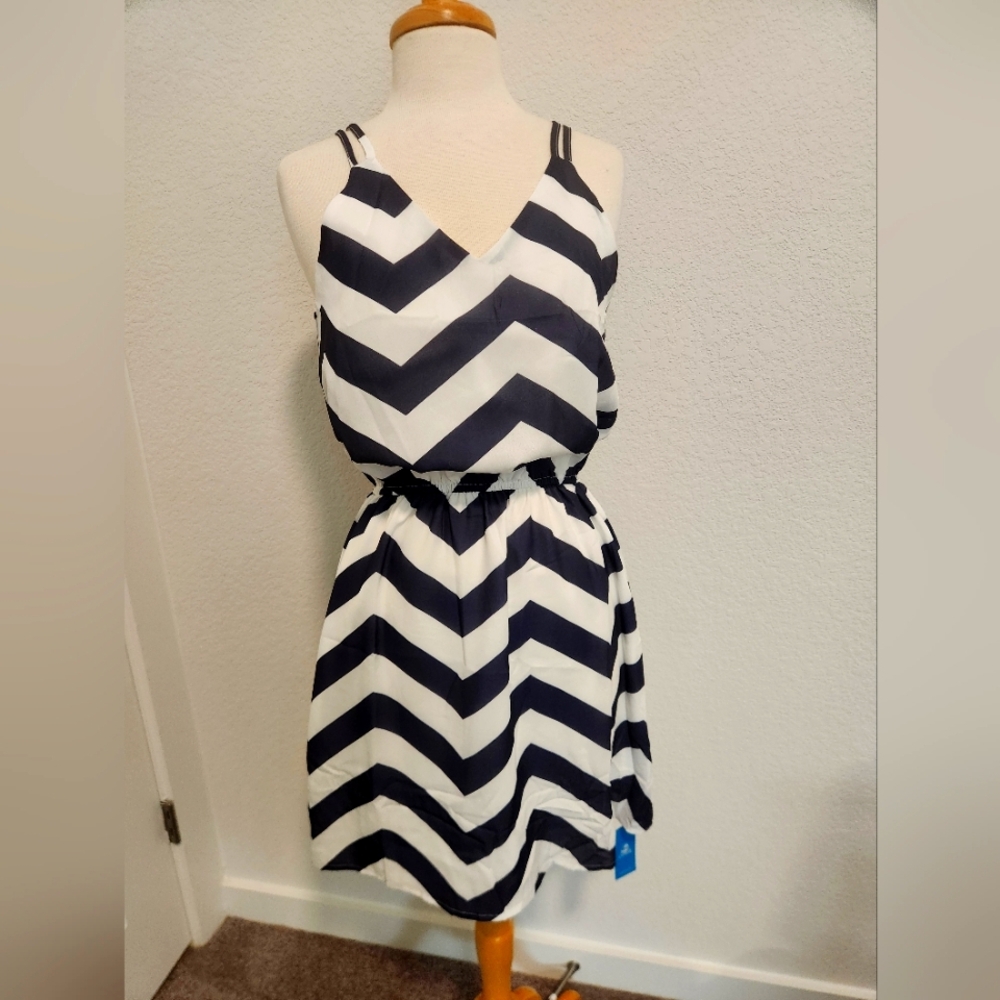 Navy and White Chevron Dress